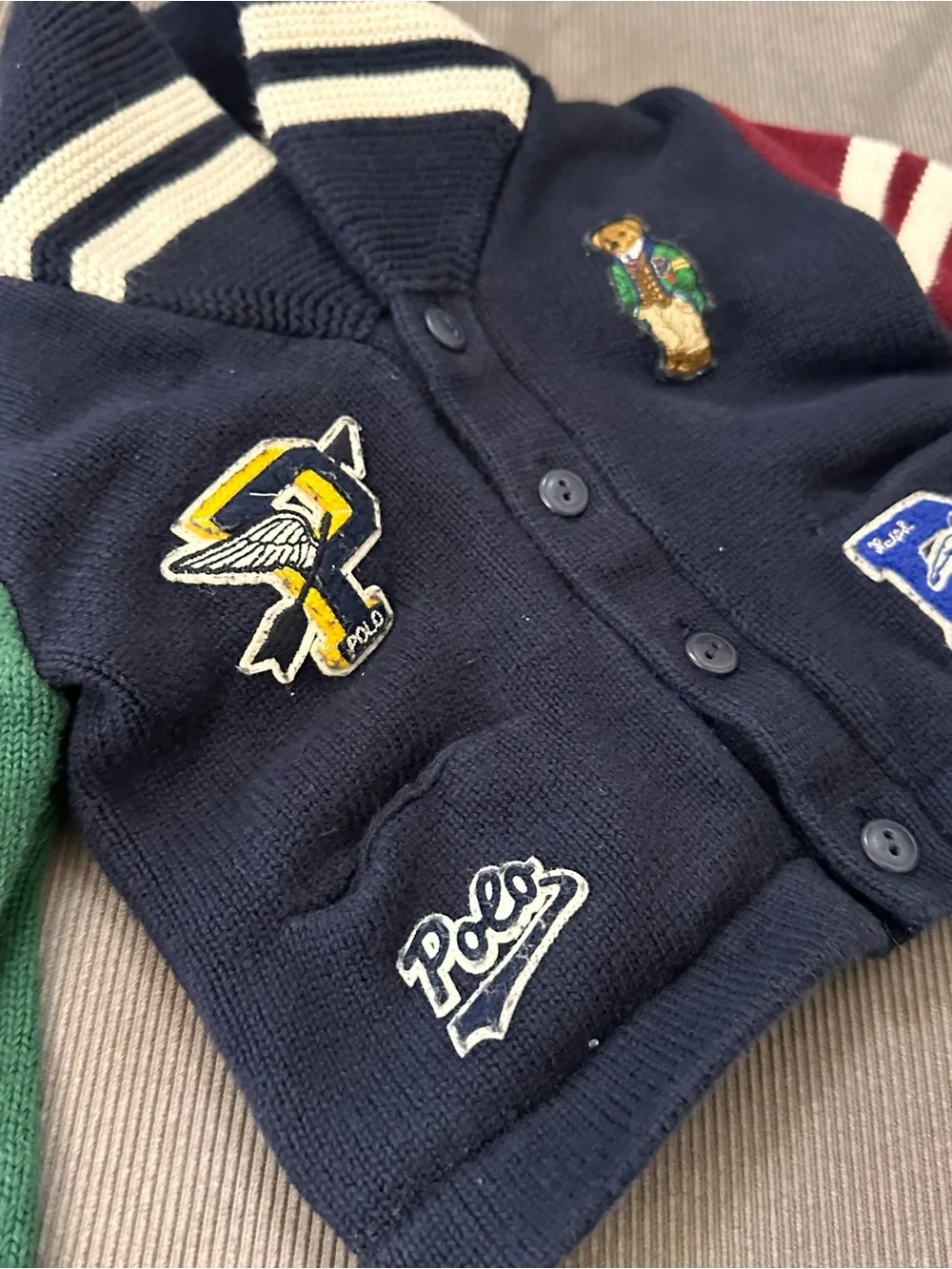 Polo Ralph Lauren Kids P Wing Polo Bear Patch Cardigan Boys Infant Size 9M